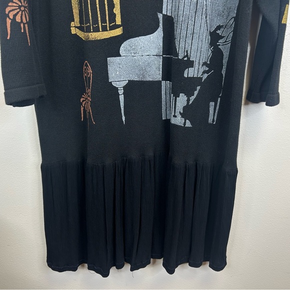 Marguerita Vintage 90s Art Deco Handpainted Cotton Black Sweater Dress USA - Picture 13 of 13